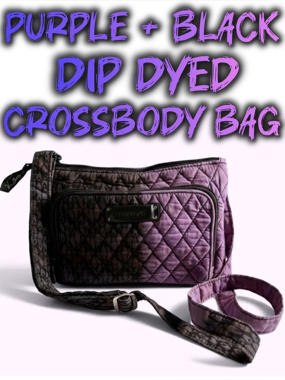 Vera Bradley Black + Purple Dip Dyed Crossbody Purse / Bag Upcycled Crossbody